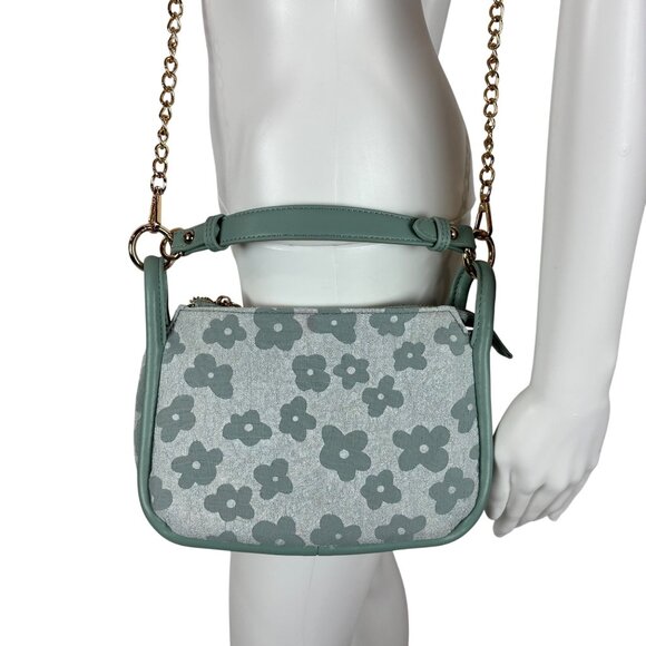 Every Hour Handbags - Every Hour Floral Crossbody Bag Aqua Faux Leather Gold Chain Strap Shoulder Hand